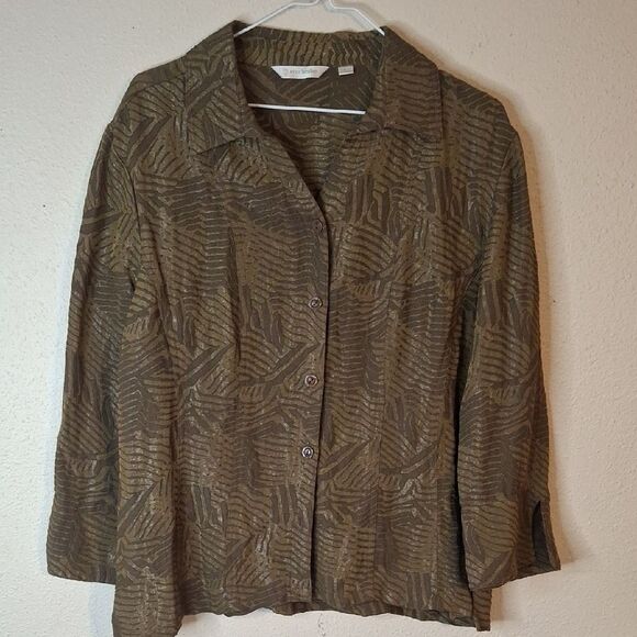 Erin London Patterned Button-Up Blouse Size Large - Picture 1 of 6
